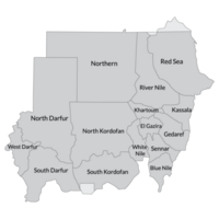 Sudan map. Map of Sudan in administrative states in grey color png