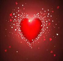 AI generated Valentine's day background with red hearts and gift. Copy space. photo