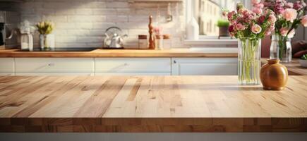 AI generated a kitchen with a wooden counter top photo