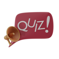 3d geven megafoon en toespraak bubbel met quiz schrijven. illustratie concept voor testen vaardigheden en kennis met vragen png