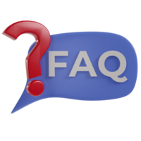 3d rendre discours bulle icône et question marque avec FAQ l'écriture png