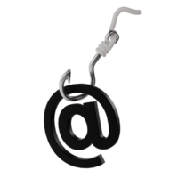 3d render email icon symbol with fishing hook. phishing crime illustration concept png