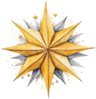 AI generated Golden star icon on transparent background, watercolor style png