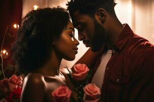 AI generated Black curly couple in love on valentine is day photo