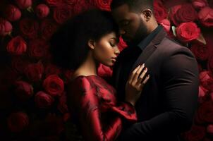 AI generated Black couple in love for valentine is day, card photo