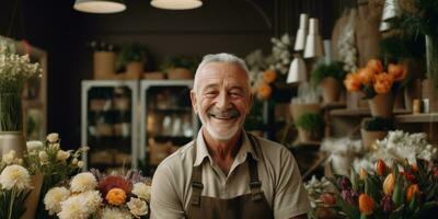 AI generated florist senior man in store photo