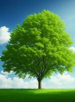 AI generated Green tree, background sky realistic view photo