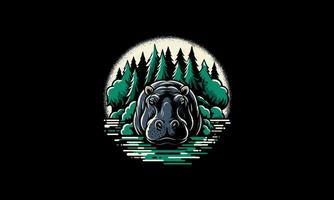 hippo on forest vector illustration artwork design