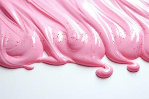 AI generated Pink confectionery glaze flows down on a white background. Generated by artificial intelligence photo