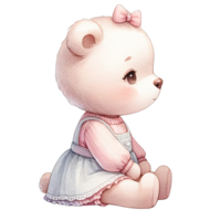 AI generated Watercolor toddler girl bear wearing cute pink pastel dress png