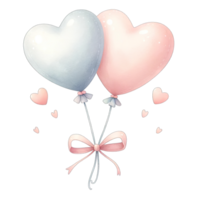 AI generated Watercolor heart shaped pastel balloons tied with bow png
