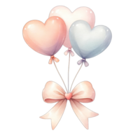 AI generated Watercolor heart shaped pastel balloons tied with bow png