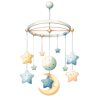 AI generated Watercolor baby Mobiles Nursery style in pastel colors png