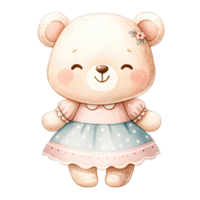 AI generated Watercolor Bear wears cute pastel dress for a Valentine's Day date png