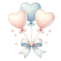 AI generated Watercolor heart shaped pastel balloons tied with bow png