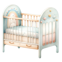 ai gegenereerd waterverf baby wieg kinderkamer stijl in pastel kleuren png