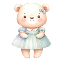 AI generated Watercolor Bear wears cute pastel dress for a Valentine's Day date png