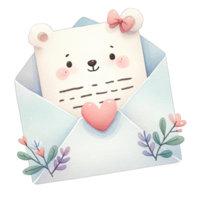 AI generated Watercolor love letter decorated with pastel bear and hearts for Valentines png