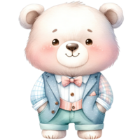 AI generated Watercolor Bear wears pastel outfit for a Valentine's Day date png