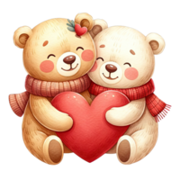 AI generated Valentines Day couple teddy bear hug red heart png