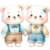 AI generated Watercolor couple bear wearing pastel outfits goes on a Valentine's Day date png