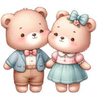 AI generated Watercolor couple bear wearing pastel outfits goes on a Valentine's Day date png