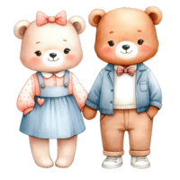 AI generated Watercolor couple bear wearing pastel outfits goes on a Valentine's Day date png