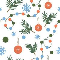 seamless pattern with garland, Christmas ball and snowflakes vector