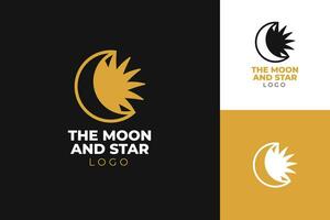 Logo combination of moon and star for premium business corporate company branding with islamic style design vector