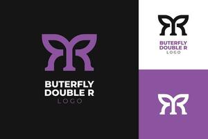 Logo Combination of Double Letter R with Butterfly Purple Cute Logo Modern and Simple Design for Business vector