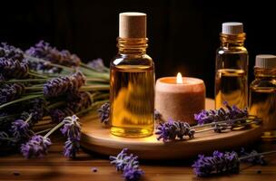 AI generated lavender aromatherapy essentials photo