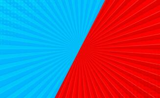 Sun light rays sun pop art Retro vintage style background with blue and red color. Comic book pop art strip radial backdrop halftone Abstract summer sunny Vintage radial versus background. vector