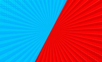 Sun light rays sun pop art Retro vintage style background with blue and red color. Comic book pop art strip radial backdrop halftone Abstract summer sunny Vintage radial versus background. vector