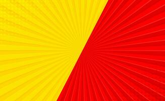 Sun light rays sun pop art Retro vintage style background with red and yellow color. Comic book pop art strip radial backdrop halftone Abstract summer sunny Vintage radial versus background. vector