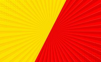 Sun light rays sun pop art Retro vintage style background with red and yellow color. Comic book pop art strip radial backdrop halftone Abstract summer sunny Vintage radial versus background. vector