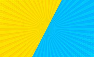 Sun light rays sun pop art Retro vintage style background with blue and yellow color. Comic book pop art strip radial backdrop halftone Abstract summer sunny Vintage radial versus background. vector