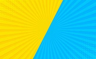 Sun light rays sun pop art Retro vintage style background with blue and yellow color. Comic book pop art strip radial backdrop halftone Abstract summer sunny Vintage radial versus background. vector