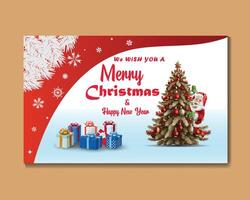 Simple vector Happy new year and card with Christmas tree and santa clause