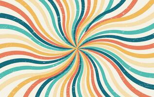 Abstract Colorful vintage 60s and 70s Hippie Retro Minimal stylish Sun and rainbow swirl pattern wallpaper background of rainbow groovy Wavy Line design with dirty texture. vector