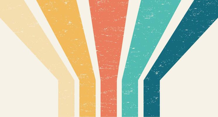 Abstract Colorful vintage 1970 Hippie Retro Minimal stylish wallpaper background of rainbow groovy Wavy Line design with dirty texture. use to cloth, textile, poster, banner, decorative, wall art.