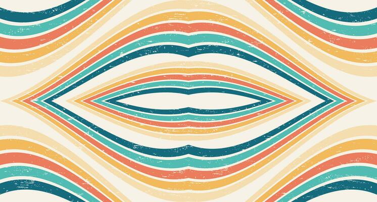 Abstract Colorful vintage 1970 Hippie Retro Minimal stylish wallpaper background of rainbow groovy Wavy Line design with dirty texture. use to cloth, textile, poster, banner, decorative, wall art.