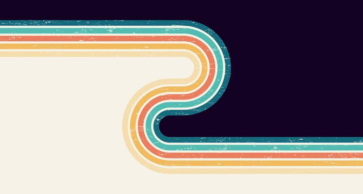 Abstract Colorful vintage 1970 Hippie Retro Minimal stylish wallpaper background of rainbow groovy Wavy Line design with dirty texture. use to cloth, textile, poster, banner, decorative, wall art.