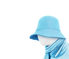 The model is wearing a blue bucket hat PNG transparent