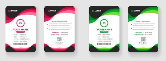 corporativo negocio oficina carné de identidad tarjeta diseño conjunto con rojo y verde color. vector