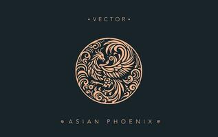 Mythical Asian Phoenix in Circular Vector Design