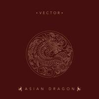 Intricate Golden Asian Dragon on Maroon Background vector