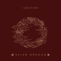 Circular Golden Asian Dragon Artwork on Maroon vector