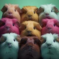 ai generado un vistoso manada de Guinea cerdos en un variedad de encantador colores foto