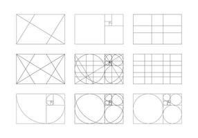 Golden ratio template set. Method golden section. Fibonacci array, numbers. Harmony proportions logotype. Abstract vector background. Outline graphic illustration. Eps.