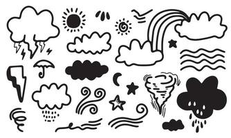 Weather Doodle Vector Set illustration with hand drawn line art style vector